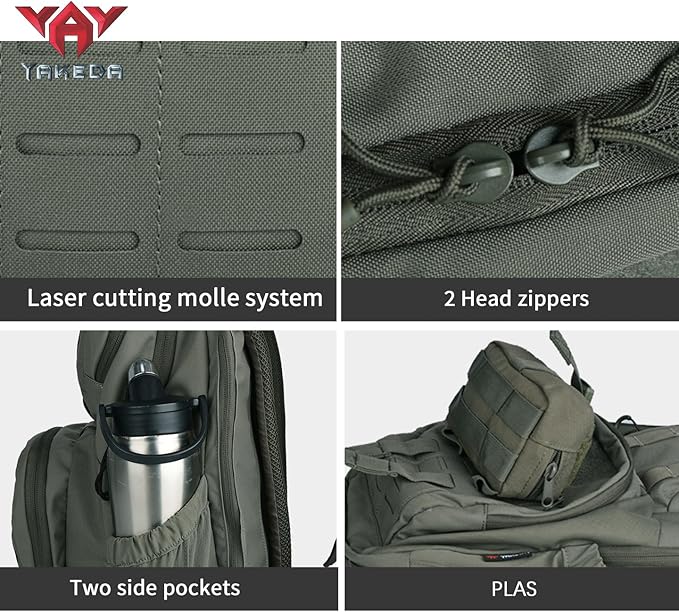 vAv YAKEDA 500D NylonTactical Military Backpack for Men,Fit 12.6-15.6 inches Laptop, Daily Bag for Hiking,hunting,running (Green)