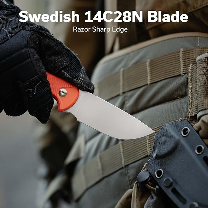 CIVIVI Timberbark Fixed Blade Knife with Kydex Sheath & Clip, 3.2" 14C28N Blade G10 Handle with Lanyard, Ideal EDC Hunting Knife for Outdoor Adventures Camping Hiking C23094-2, Orange