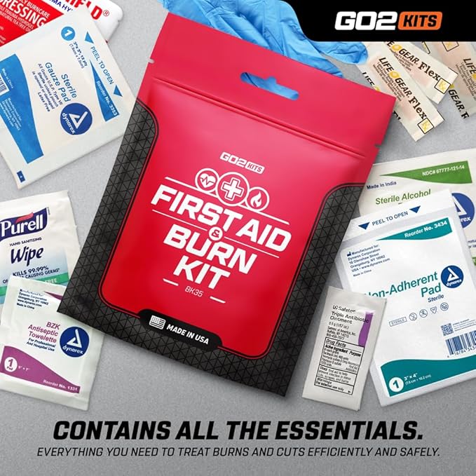 Advanced First Aid & Burn Kit, Comprehensive Burn First Aid Kit with Dressings, Burn Cream & Gauze, Portable First Aid Kit for Home, Office, Car & Travel, 10-Pack (BK35)
