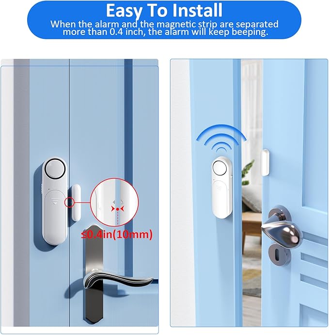 Window and Door Alarm When Opened (2 Pack) for Kids Safety/Home Security, Wireless Sliding Door Opening Sensor Alarms for Dementia, 120dB Burglar Alert, Ideal for Business, Garage, Apartment, White