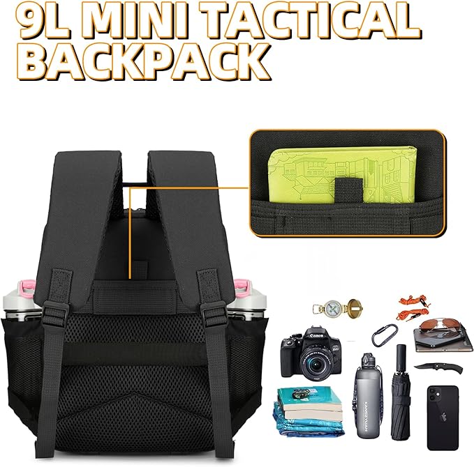 9L Mini Tactical Backpack 9L Assault Pack 9L Tactical Backpack Hiking Fitness Backpack(Black)