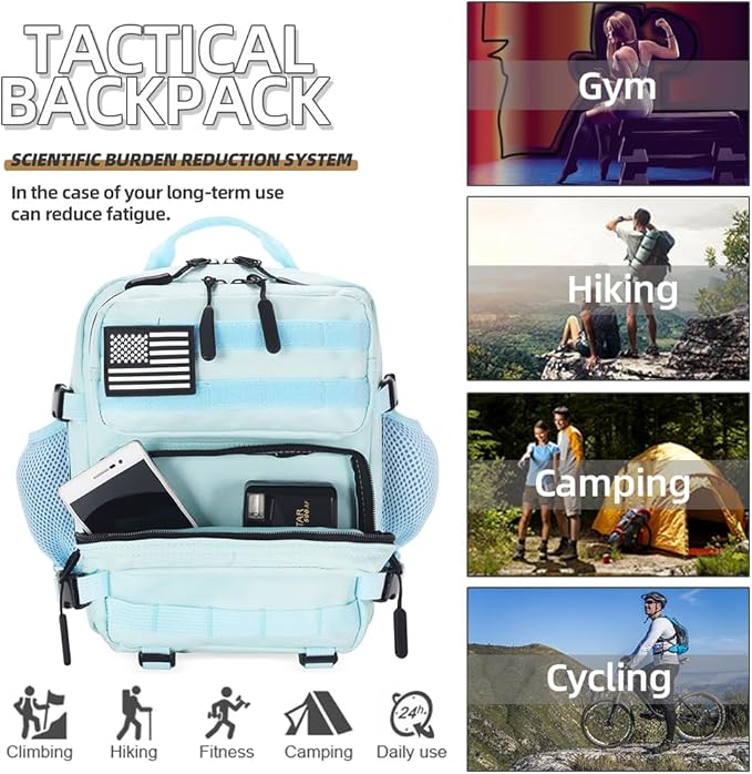 9L Mini Tactical Backpack for Men and Women, Tactical Backpack Small for Hiking, Small Tactical Bag(Light Blue)