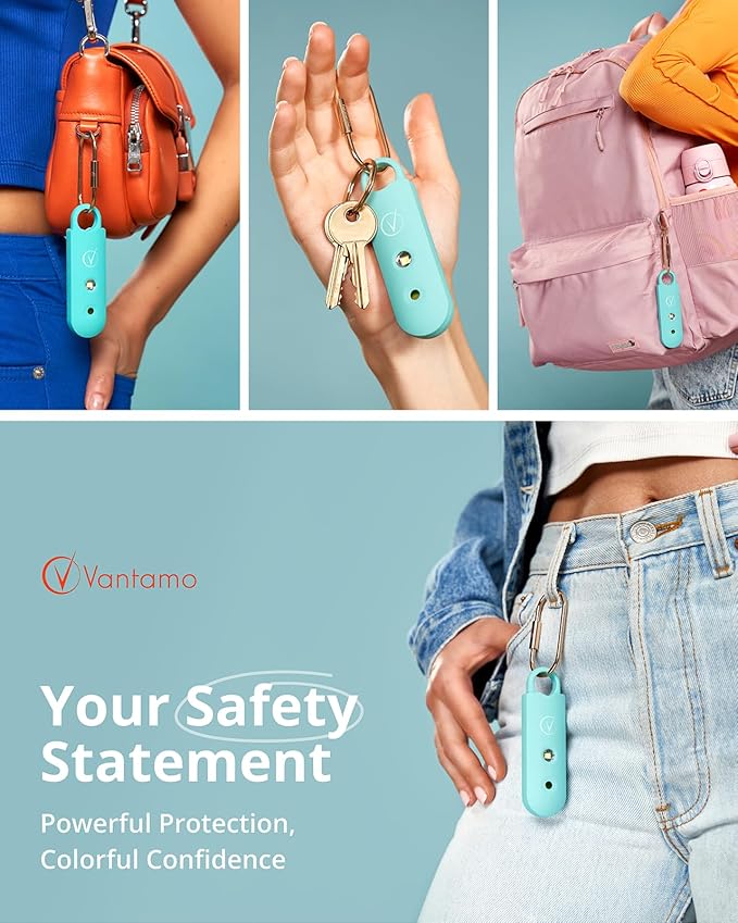 Vantamo Personal Alarm for Self Defense with Low Battery Notice, Strobe Light & Extra Loud 130 dB Double Speakers Safety Keychain Set for Women, Rechargeable Panic Button for Womens Self Defense