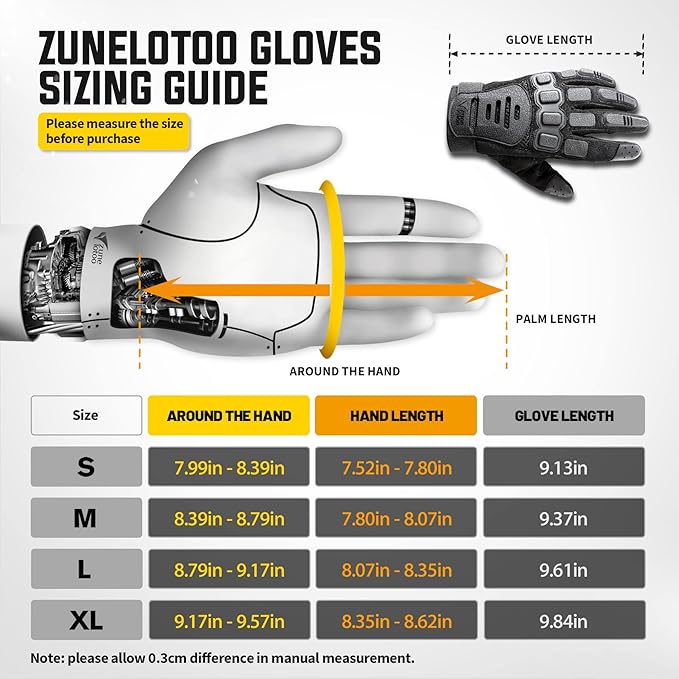 ZUNE LOTOO Touchscreen Tactical Gloves Men with TPR Finger Impact Protection & Palm Padded for Motorcycle Airsoft Paintball Range Work