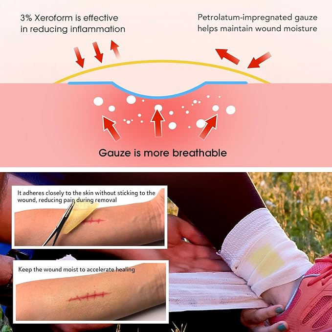 Xeroform Petrolatum Dressing 2"x2", 28 PCS Non-Adherent Gauze for Low Exudating Wounds, Fine Mesh Gauze Pads for Burns, Abrasions, Lacerations, Skin Grafts and Surgical Incisions