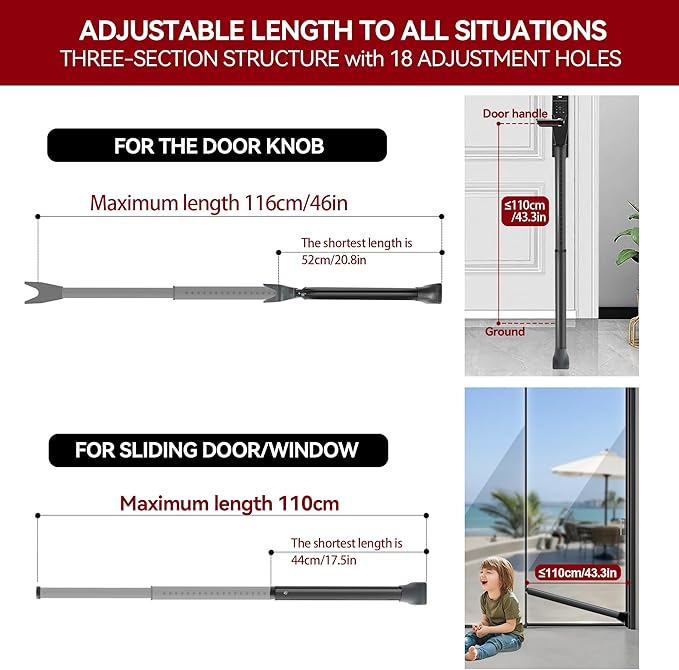 AceMining Upgraded Door Security Bar & Sliding Patio Bar, Heavy Duty Stoppers Adjustable Jammer for Home, Apartment, Travel (2 Pack,Black)