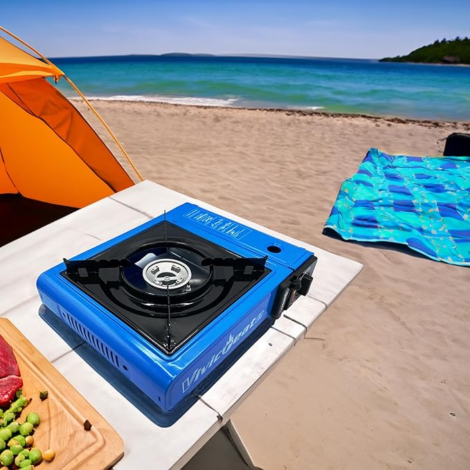 Vivicreate 7000 BTU Portable Butane Gas Stove for Camping Cooking Outdoor, Lightweight Portable Stove Burner with Auto Ignition, Estufa de Gas PortĆ”til para Camping al Aire Libreļ¼Blueļ¼