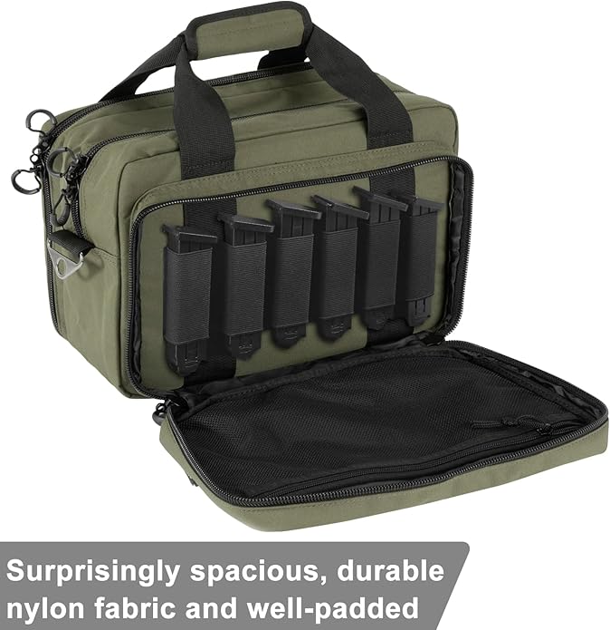 Range Bag Pistol Handgun Bag Gun Carrying Case for Handguns and Ammo with Lockable Zippers