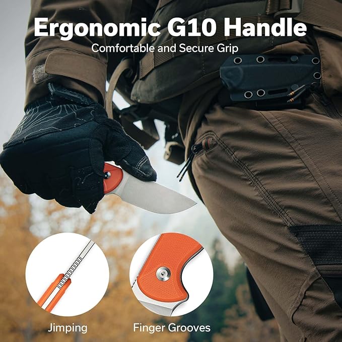 CIVIVI Timberbark Fixed Blade Knife with Kydex Sheath & Clip, 3.2" 14C28N Blade G10 Handle with Lanyard, Ideal EDC Hunting Knife for Outdoor Adventures Camping Hiking C23094-2, Orange