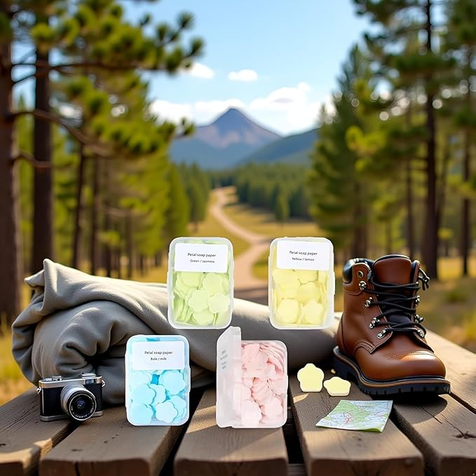 3 Boxes 300Pcs Portable Hand Washing Soap Sheets, Different Scented Mini Petal Hand Wash Soap Sheets, Disposable Soluble Soap for Outdoor Travel, Camping, Hiking