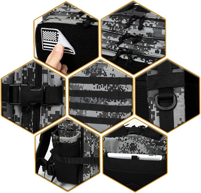 QT&QY 25L/45L Military Tactical Backpack For Men Molle Daypack 3 Day Bug Out Bag Hiking Rucksack With Bottle Holder