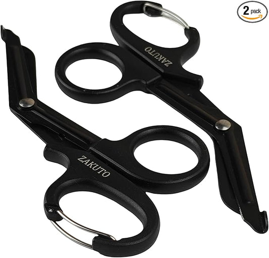 Trauma Shears 2-Pack, 7.5" Stainless Steel Medical Scissors with Fluoride-Coated Non-Stick Blades & Carabiner, Heavy Duty EMT Shears for Nurses, Doctors, EMS, First Aid, Black