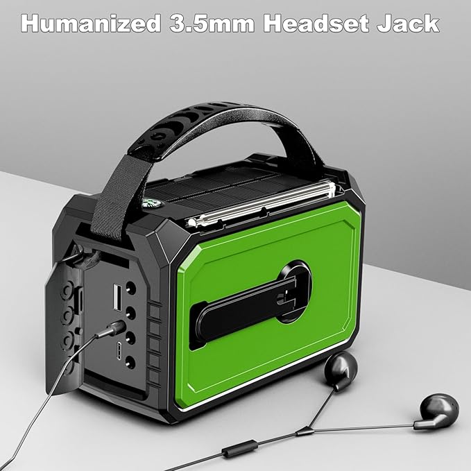 16000mAh Hand Crank Emergency Weather Radio with Wireless Speaker, 59200mWh NOAA AM FM Solar Radio with Flashlight Cell Phone Charger Reading Lamp Compass SOS for Camping and Survival (Green)