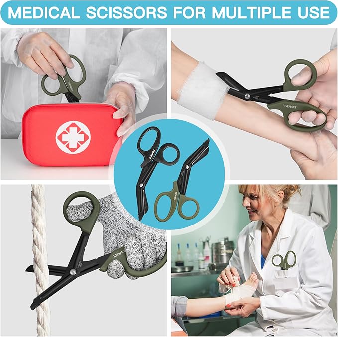 Trauma Shears - RISEMART Medical Scissors Bandage Scissors for Nurses, 7.5" Fluoride Coated Non-stick Blades Stainless Steel Nursing scissors for Doctor, Nurses, Nursing Students,EMS Black+Green
