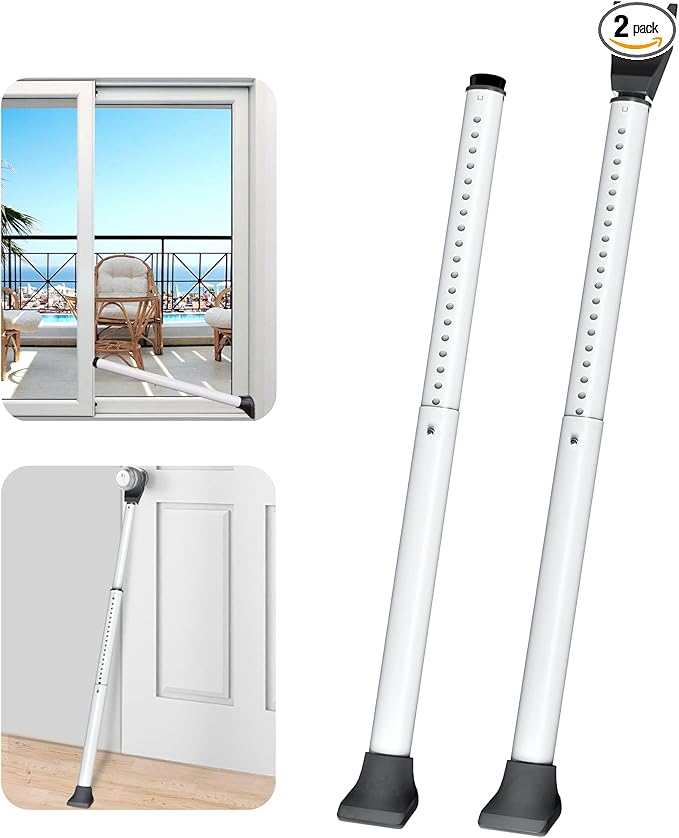 AceMining Upgraded Door Security Bar & Sliding Patio Bar, Heavy Duty Stoppers Adjustable Jammer for Home, Apartment, Travel (2 Pack,White)