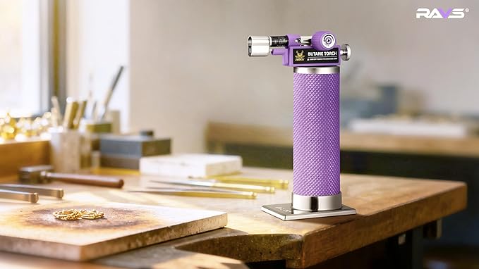 RAVS Butane Torch, 2 Flame Mode Soldering Torches, Kitchen Torch with Adjustable Flame, Industrial Soldering Torches for DIY, Brazing, Welding, Resin Art, Purple Mini Torch, Butane not Include