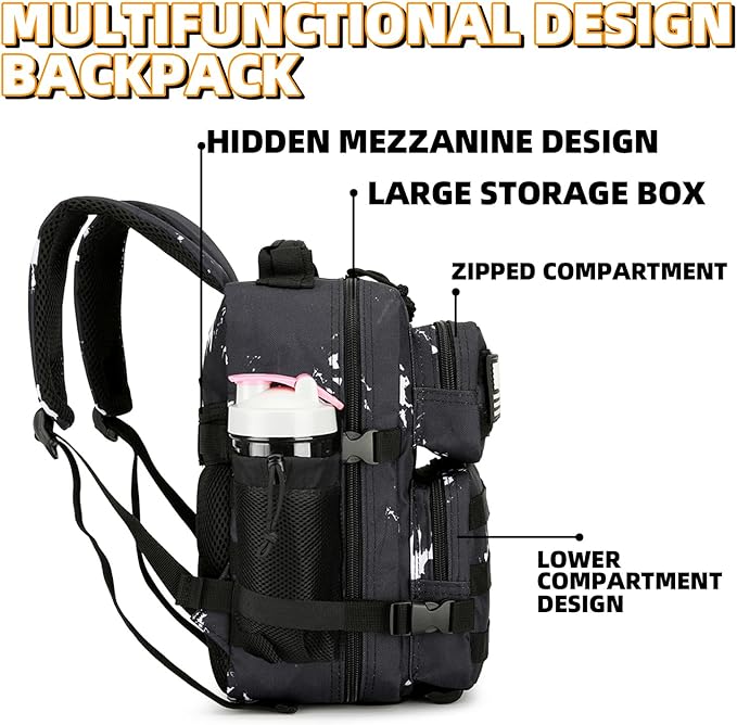 9L Mini Tactical Backpack 9L Assault Pack 9L Tactical Backpack Hiking Fitness Backpack(Black & white dots)