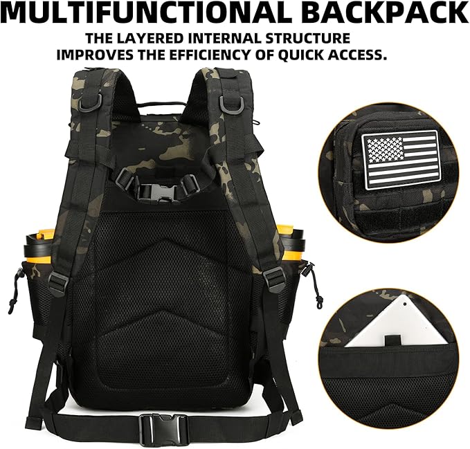 25L Tactical Backpack for Men Women Military Backpack Army Assault Pack Molle Backpack Small Bug Out Bag Travel Rucksack Daypack (Black Camo)