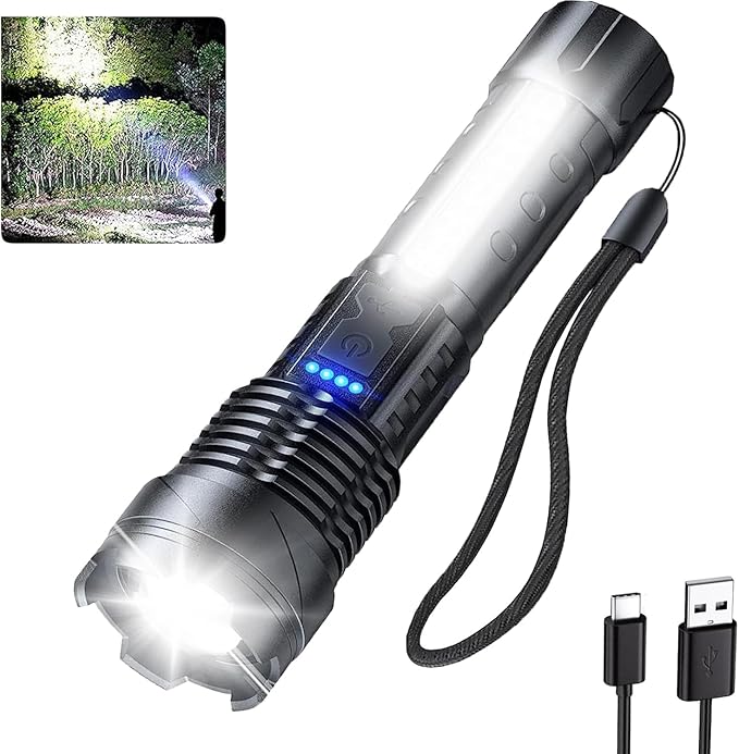 Rechargeable Flashlights 980,000L High Lumens, Super Bright Led Tactical Flashlight Battery Powered with 7 Modes, Side Light, USB C, Waterproof, Zoomable, Powerful Handheld Flash Light