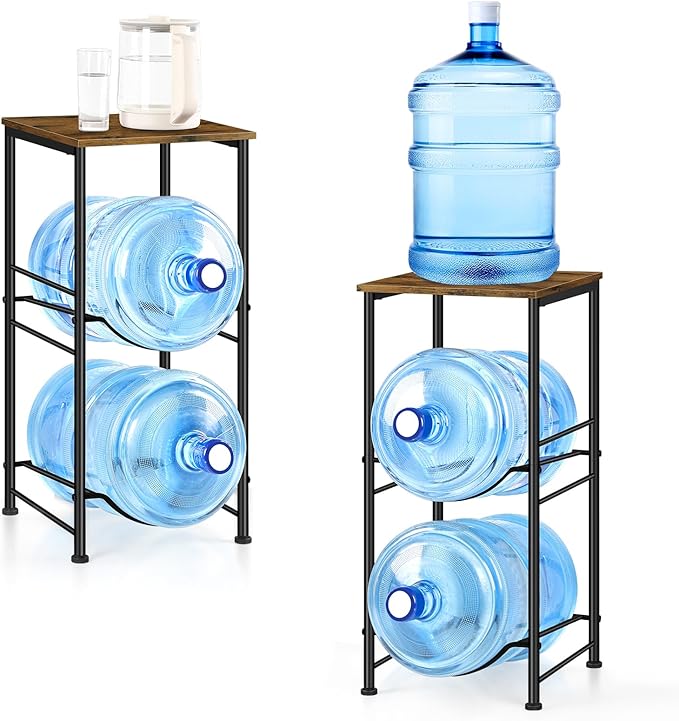 Water Jug Holder 5 Gallon Water Bottle Storage Rack Water Dispenser Stand with Top Shelf 5 gal water Jug Storage Rack for Kitchen, Dining Room, Office, Rustic Brown