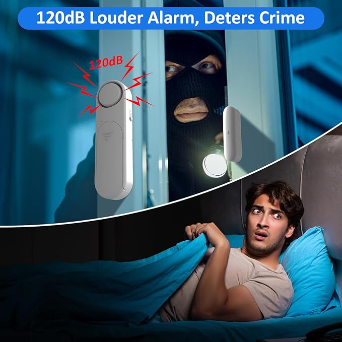 Window and Door Alarm When Opened (2 Pack) for Kids Safety/Home Security, Wireless Sliding Door Opening Sensor Alarms for Dementia, 120dB Burglar Alert, Ideal for Business, Garage, Apartment, White