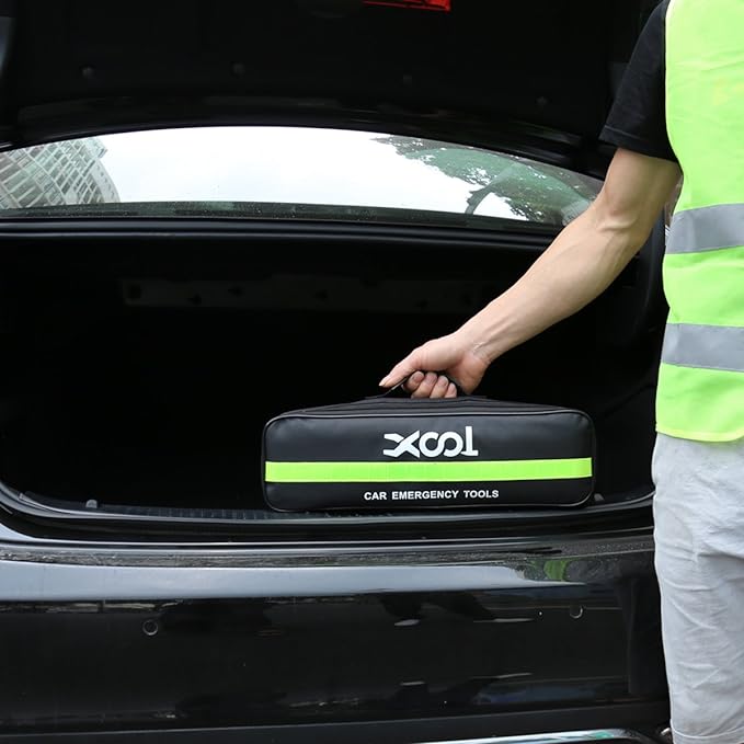 XOOL Emergency Warning Triangle Kit – Roadside Safety Kit with Reflective Warning Triangles, High-Visibility Safety Vests, Storage Bag & Gloves for Car Breakdowns & Emergencies