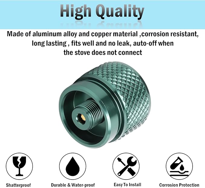 2pcs Camping Stove Adapter Propane to Butane Adapter Gas Converter 16 oz Propane Tank Input EN417 Valve Output Camp Fuel Refill Adapter for Backpacking & Hiking(Ink Green)