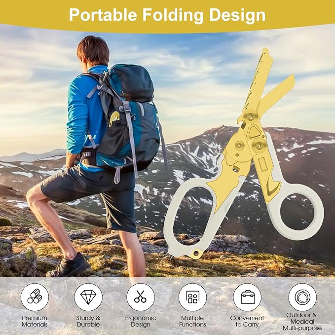 6in1 trauma shears - emergency responders, outdoor emergencies scissor, medical staff, and outdoor camping scissors, ttrauma scissors(Luminous Gold)