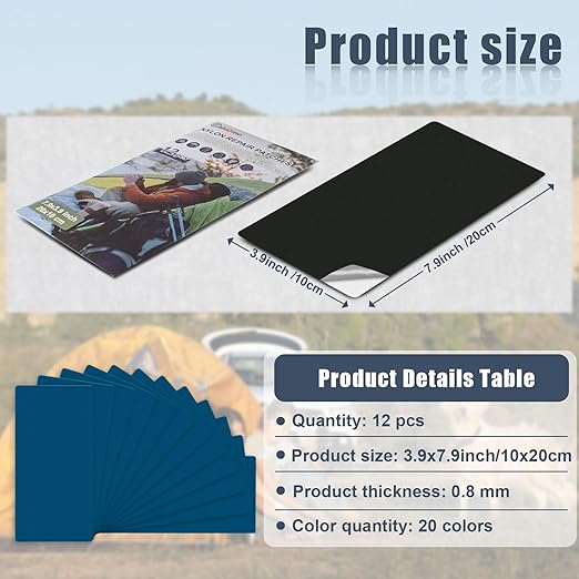 Cahomo 7.9x3.9 inch 12 PCS Nylon Repair Patch Nylon Repair Tape Self Adhesive Fabric Tapes Outdoor Camping Gear Fabric kit for Tent, Umbrella, Down Jackets, Sleeping Bag, Knapsack(Dark Green)