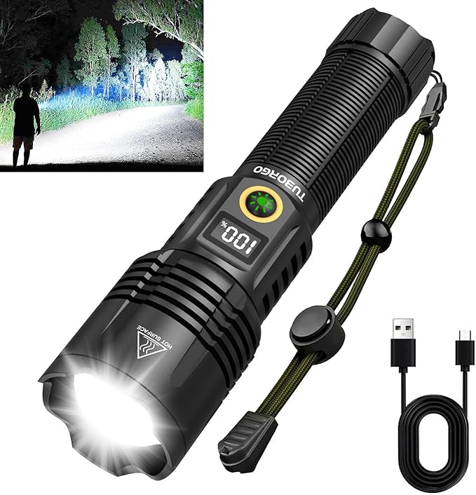 Rechargeable Flashlights 2200 High lumens, Super Bright LED Tactical Flashlight, Zoomable, IPX6 Waterproof, 6 Modes, Powerful Handheld Flash Light for Emergencies, Camping, Hiking