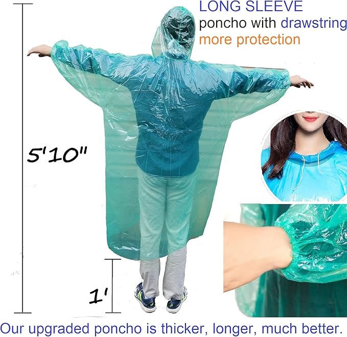 Rain Ponchos for Adults Disposable Poncho for Disney World 20 Pack Panchos Rain Adult Bulk Emergency Waterproof Plastic Raincoat with Hood Lightweight Pocket Camping Throw Away Men Women Compact Pncho