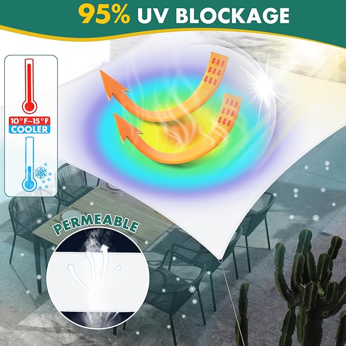 10' x 13' Sun Shade Sail, Rectangle Waterproof Canopy Awning UV Block Sunshade for Outdoor Patio Garden Terrace Backyard Pergola Sunscreen (White) (Customization Acceptable)