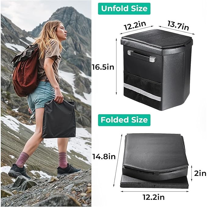 2025 Upgraded 16.5'' XL Portable Toilet for Adults,Tall Camping Toilet with Lid and Convenient Carry Bag, Portable Potty for Camping, Hiking, Car Travel,Truck, RV, Boating, Road Trips, Beach