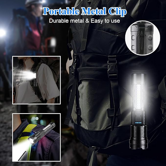 Rechargeable Flashlights 980,000L High Lumens 2 Packs, Super Bright Led Tactical Flashlight Battery Powered Handheld Flash Light with 7 Light Modes, USB C, Waterproof, Zoomable
