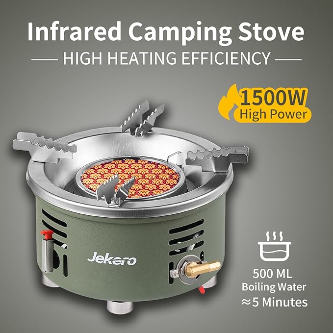 Camping Stove with Infrared Burner, Single Burner Propane Stove Adjustable Flame Control Wind-Resistant Portable Gas Cooker for Camping Hiking Outdoor Cooking