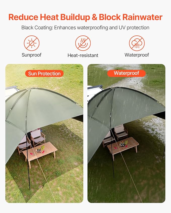 VEVOR Versatility Camping Tent - Moonshade Awning Auto Canopy with UV50+ Protection & PU3000mm Water Resistance, Ideal for Truck Bed, SUV, RV, Van, and Trailer Overlanding Gear, Tear-Resistant