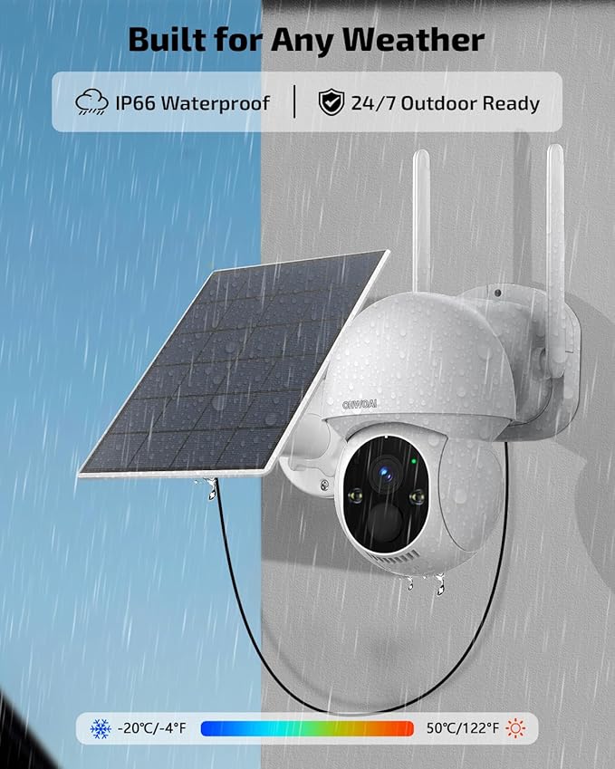 《100% Solar Powered & 2-Way Audio》Outdoor Wireless PTZ Camera System, 4MP Solar Powered Battery Cameras,Home Video Surveillance, Surveillance DVR Kits