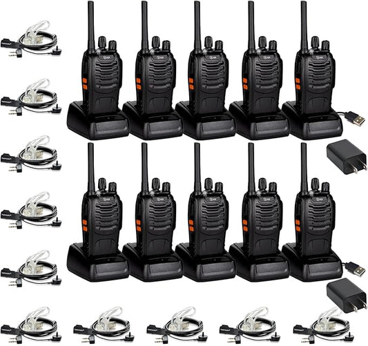 TIDRADIO Walkie Talkies for Adults Long Range, Frequency Copy, Rechargeable Two Way Radios with Secret Service Earpiece, 16CH Portable Flashlight VOX for Business Family TD-V2 (10 Pack,Black)
