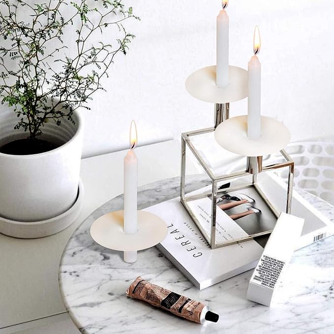 150 Church Candles with Drip Protectors for Devotional Candlelight Vigil Service, Box of 150 Candles, Unscented White 5" H X 1/2" D, No Smoke