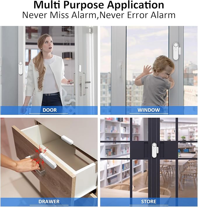 Window and Door Alarm When Opened (2 Pack) for Kids Safety/Home Security, Wireless Sliding Door Opening Sensor Alarms for Dementia, 120dB Burglar Alert, Ideal for Business, Garage, Apartment, White