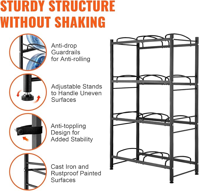 VEVOR 5 Gallon Water Jug Holder, 4 Tiers Double Row Heavy Duty Water Bottle Rack with 8 Slots, Detachable Water Jug Stand for Kitchen, Office, Living Room- Black