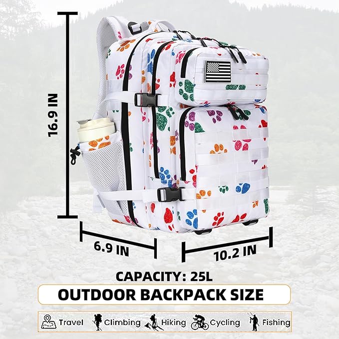 25L Tactical Military Backpack Small Travel Rucksack for Men and Women Assault Pack Bug Out Bag Molle Daypack Gym Backpack with Bottle Holder (Cat Paw)