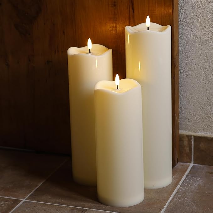 4" x14" Outdoor Candles with Timer Waterproof Large Flickering Flameless Candles with Remote Plastic Tall Pillar Candles for Indoor Outdoor Use, Ivory 1Pack