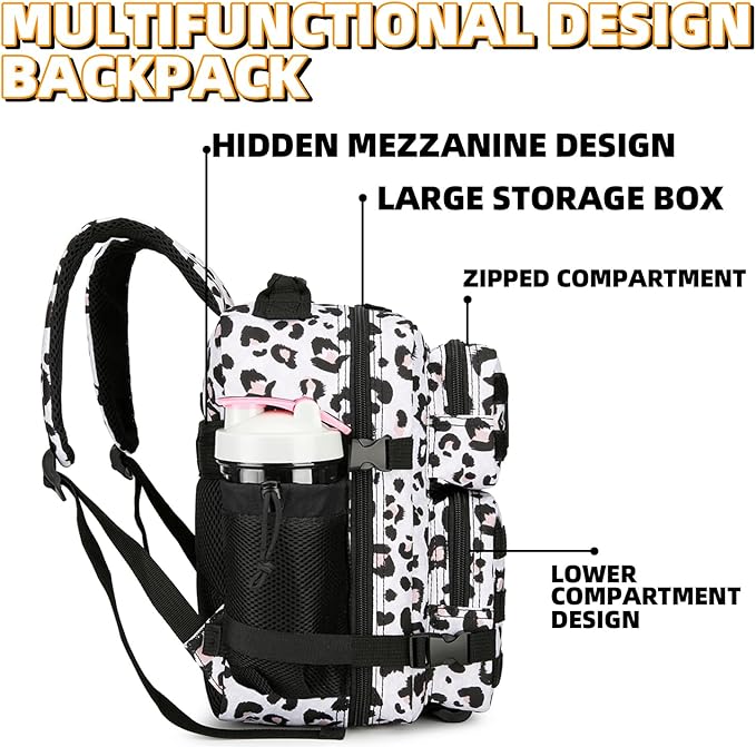 9L Mini Tactical Backpack 9L Assault Pack 9L Tactical Backpack Hiking Fitness Backpack(White Leopard)
