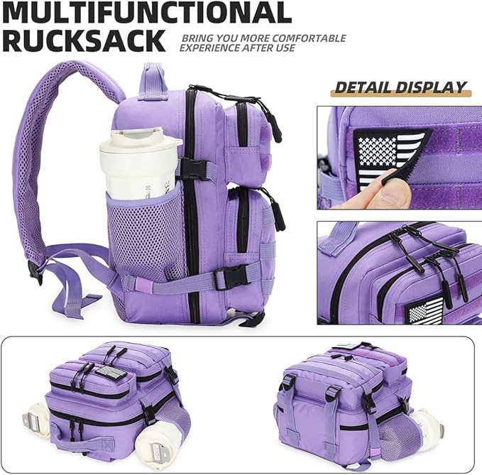 9L Mini Tactical Backpack for Men and Women, Tactical Backpack Small for Hiking, Small Tactical Bag(Light Purple)