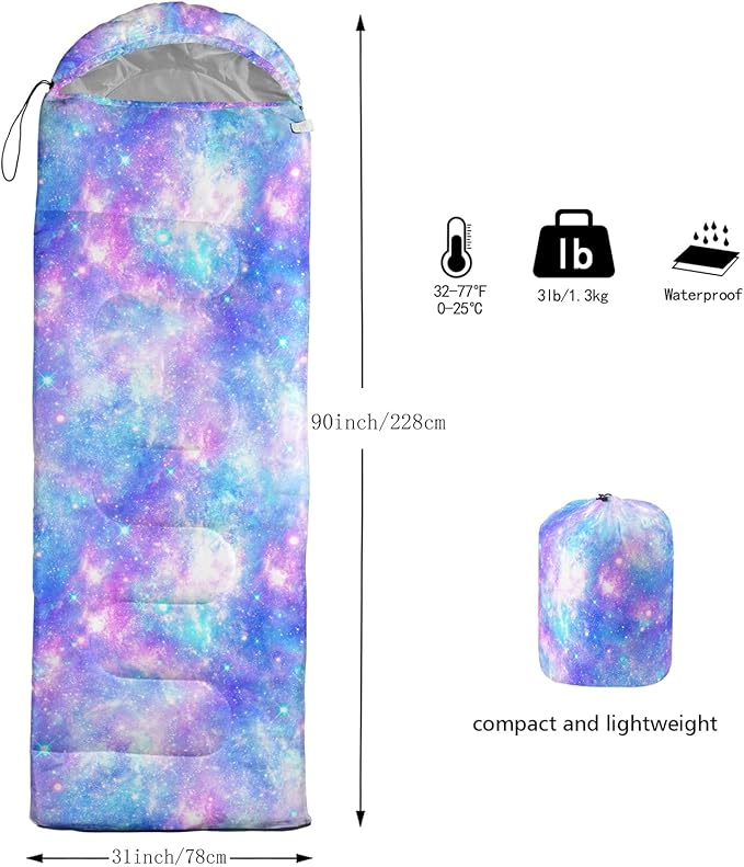 QOOMO Camping Sleeping Bags,3 Season Warm & Cool Weather,Lightweight,Waterproof Sleeping Bags for Adults & Kids,Traveling,and Outdoors,Camping Gear Equipment