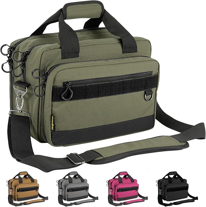 Range Bag Pistol Handgun Bag Gun Carrying Case for Handguns and Ammo with Lockable Zippers