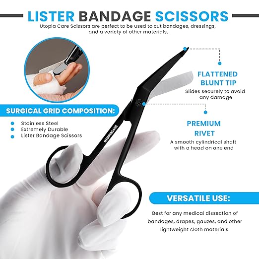 Utopia Care Bandage Scissors, 7.5 Inch Stainless Steel Shears for First Aid and Professional Use – Black