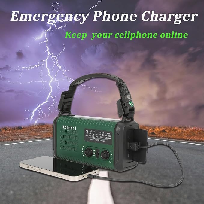 20000mAh/74000mWh Emergency Hand Crank Radio, NOAA Weather Radio with Am Fm NOAA, Solar Battery Operated Radios with Flashlight Cell Phone Charger, SOS Alarm, Compass &Reading lamp