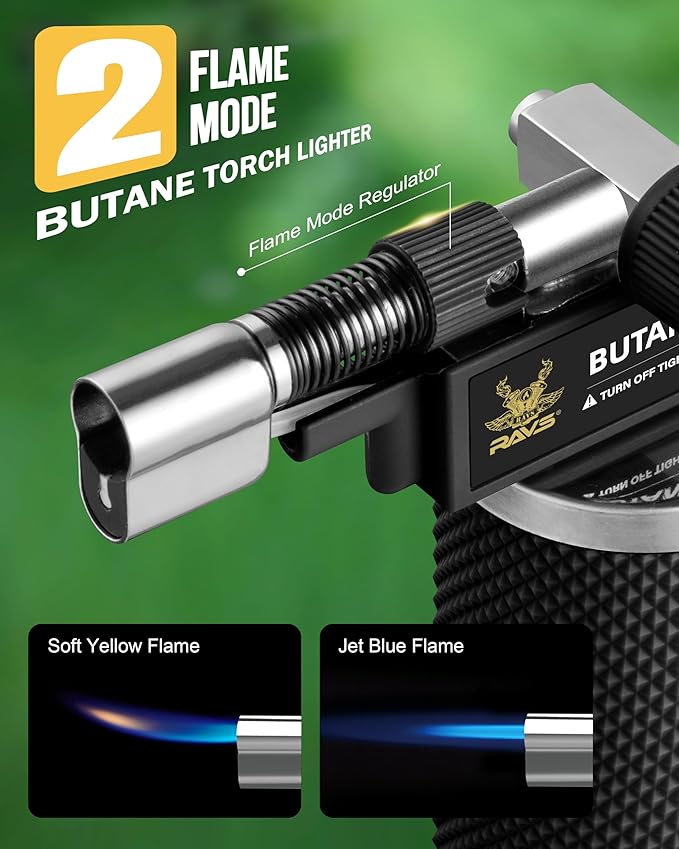 RAVS Butane Torch Lighter, DUAL Flame Mode Kitchen Torch, Refillable Cooking Torch Gun, Creme Brulee Torch Lighter, Blow Torch for Cooking, Welding, Mini Torch Soldering Torch, Butane is Not Included